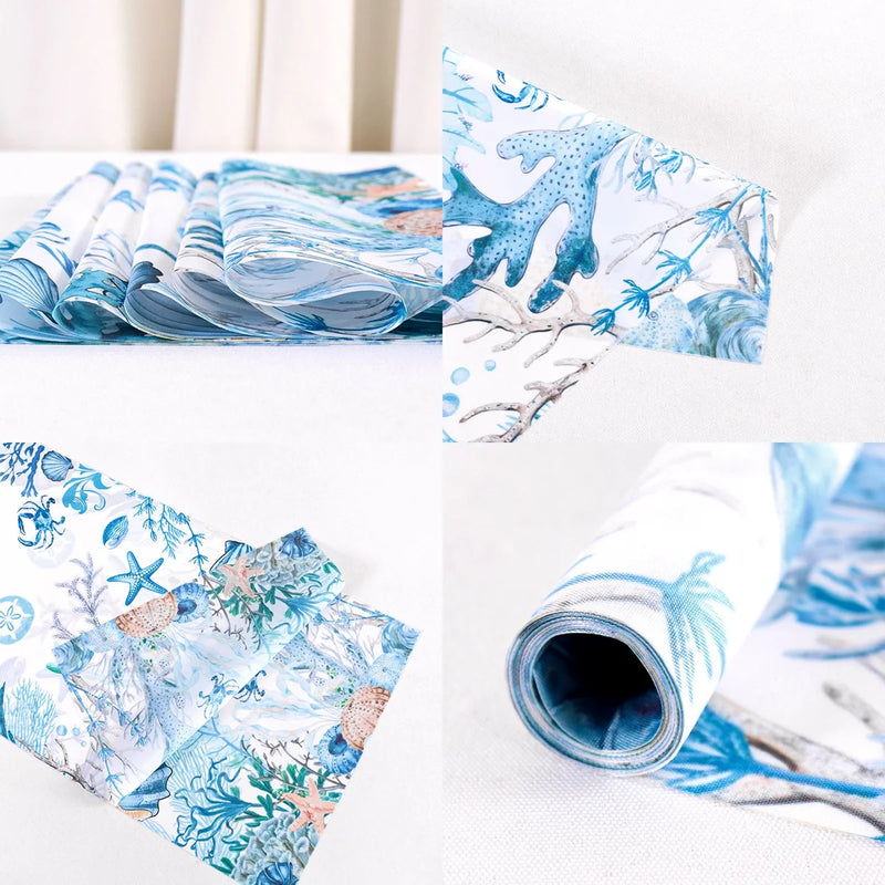 Chemin de table motif vie marine étoiles hippocampes