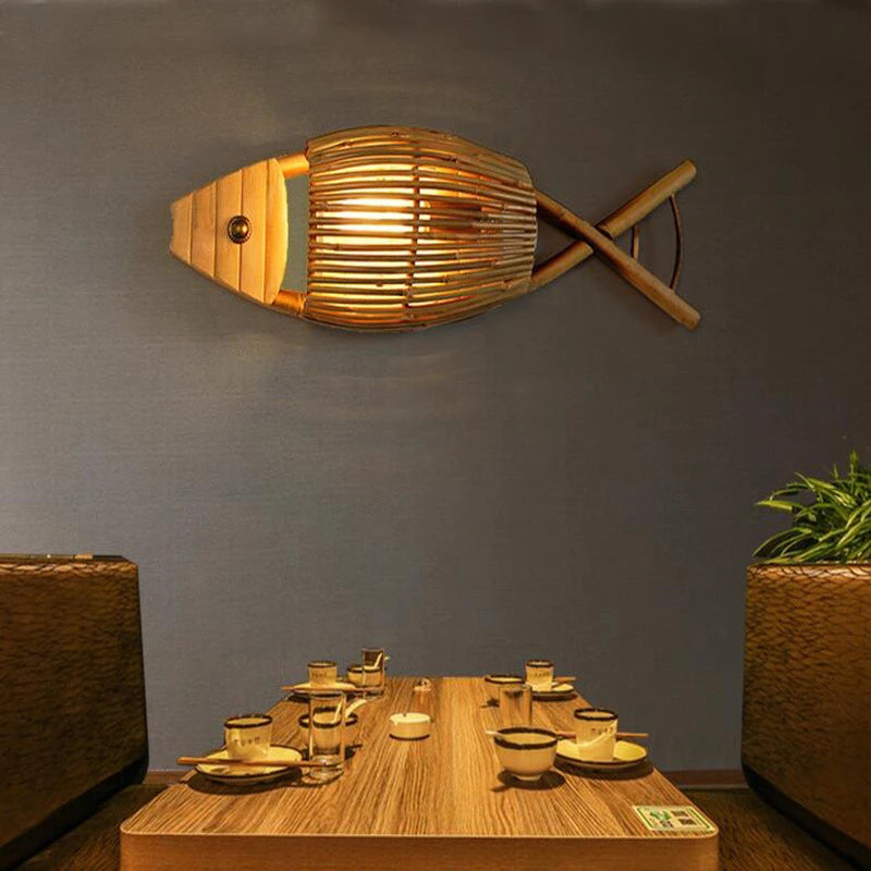 applique murale décorative rétro en bambou tissé poisson pour café et hôtel - vue 4 sur 8