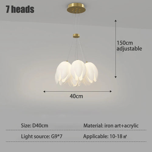 lustre moderne tulipe sandyha suspension led lampara soffitto - vue 7 sur 8