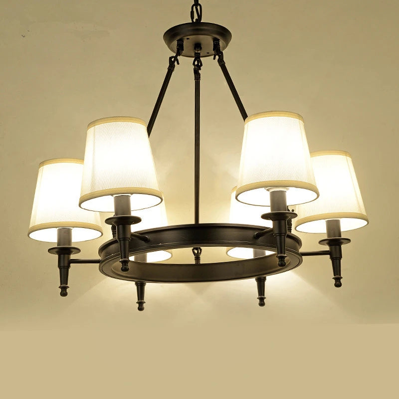 lustre classique américain en fer forgé avec abat-jour tissu - vue 5 sur 19
