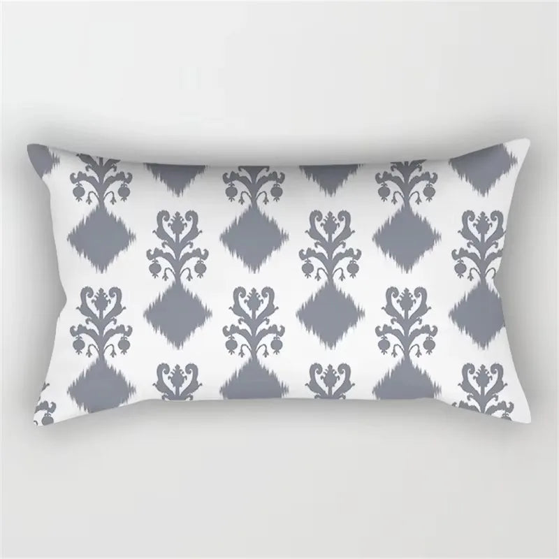 housse de coussin rectangulaire motif géométrique gris patchwork décoratif