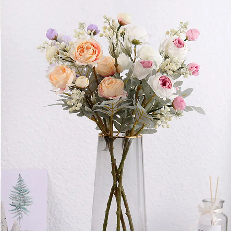 bouquet de roses artificielles en tissu pour déco mariage et maison - vue 2 sur 14