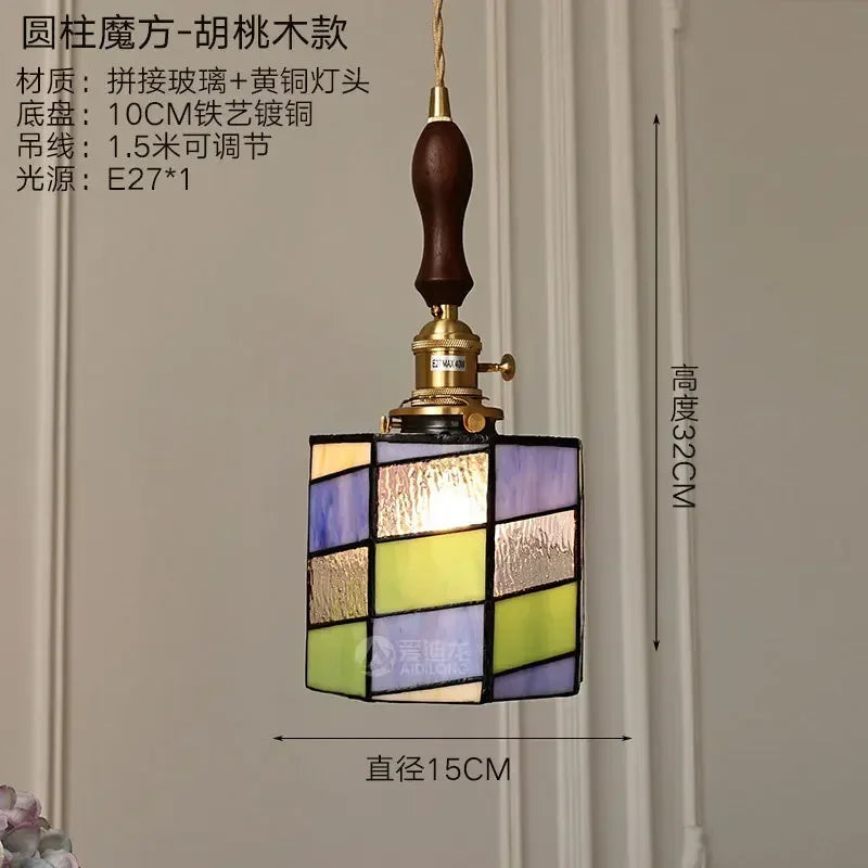 lustre en verre fait main style tiffany pour décoration intérieure - vue 11 sur 15