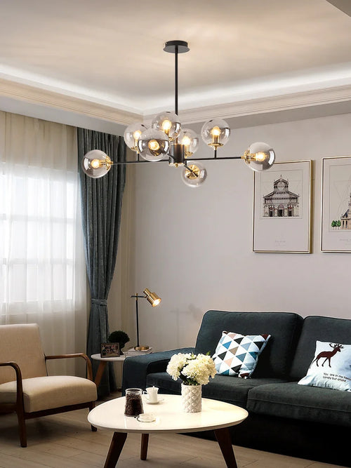 lustre led nordique simple avec boule de verre suspendue - vue 3 sur 12