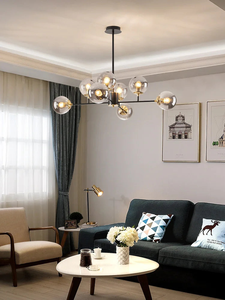 lustre led nordique simple avec boule de verre suspendue - vue 2 sur 12