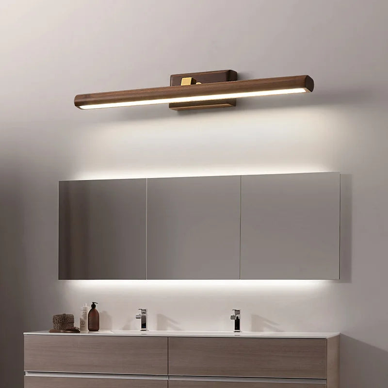 lampe de miroir scandinave en noyer noir led applique murale - vue 6 sur 8