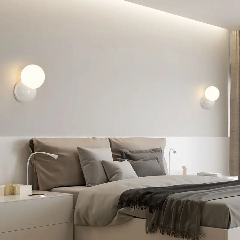 Applique murale boule ronde nordique pour éclairage de chambre à coucher crème blanc jaune lampe de chevet salon allée couloir hôtel escalier