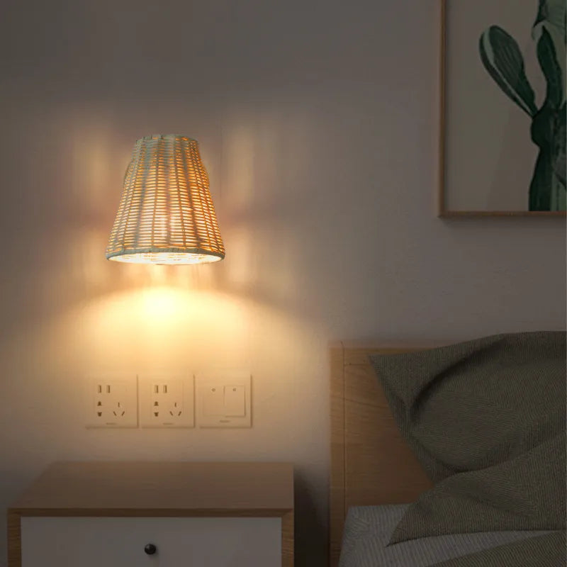 applique murale led vintage en rotin tissée à la main avec interrupteur - vue 9 sur 8