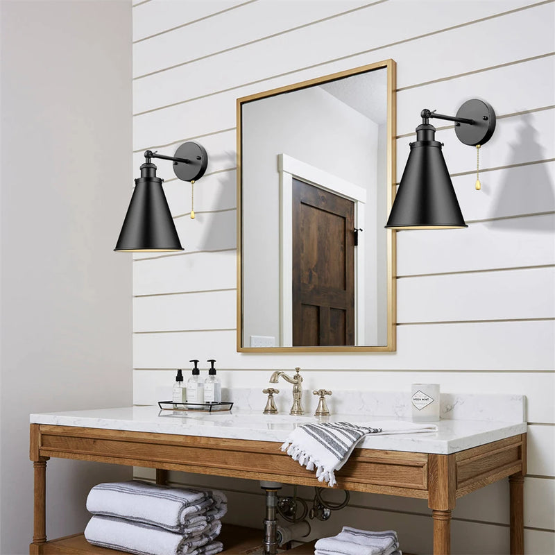 applique murale rétro américaine rotative en fer noir avec interrupteur