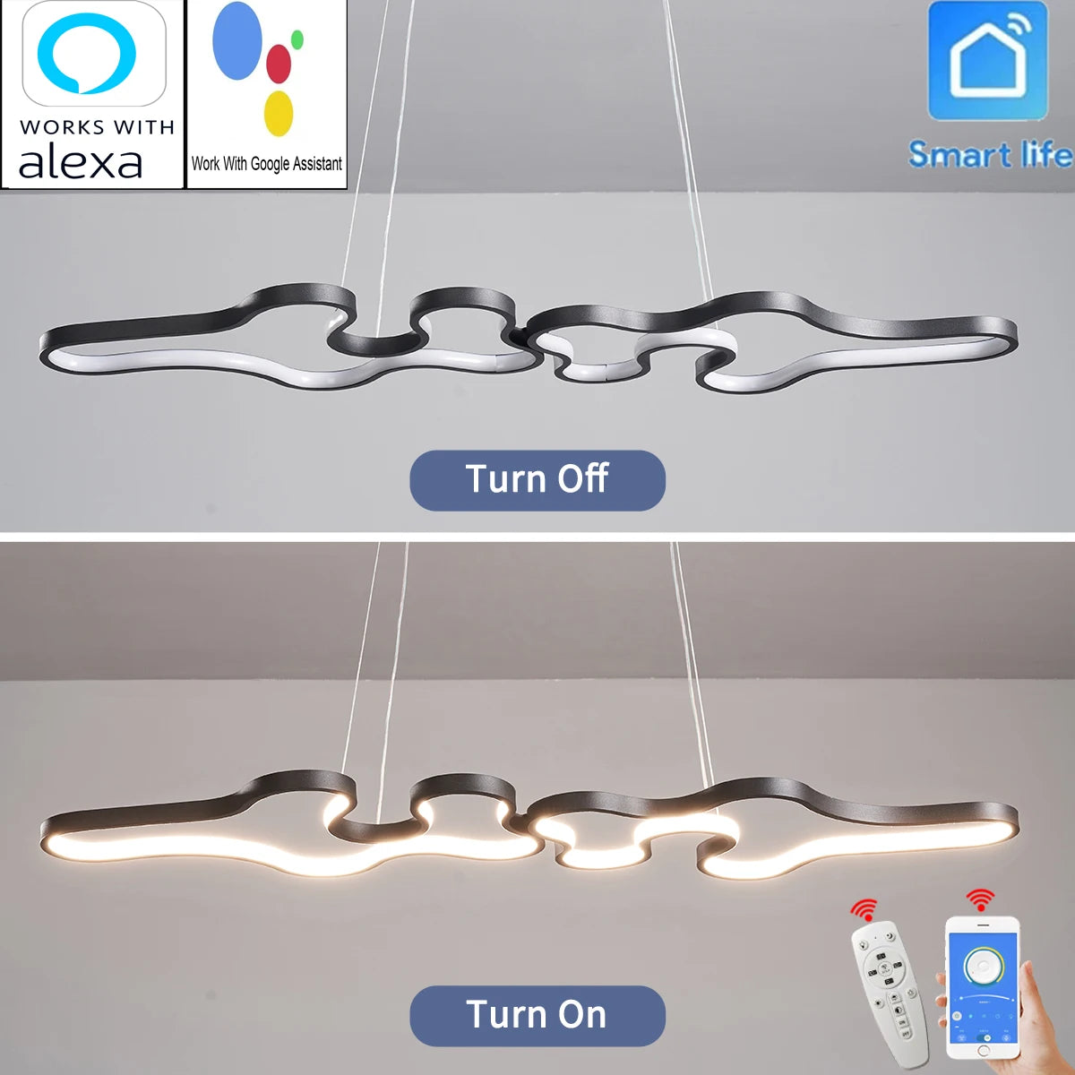 Smart Home Alexa Google Home Modern LED Chandelier, Used For Living Rooms, Restaurants, Bars, Kitchens, Room Chandeliers, - vue 6 sur 12