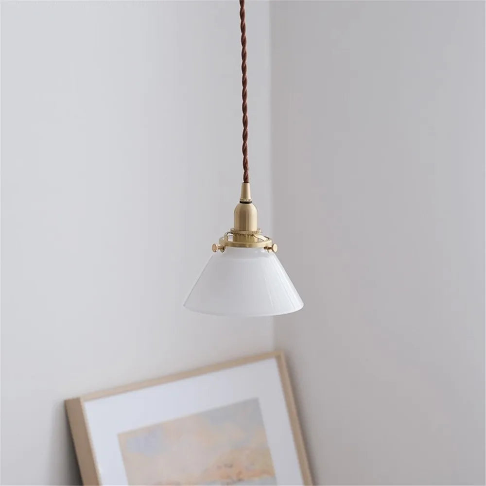 suspension en verre style américain luminaire rétro en laiton - vue 6 sur 10