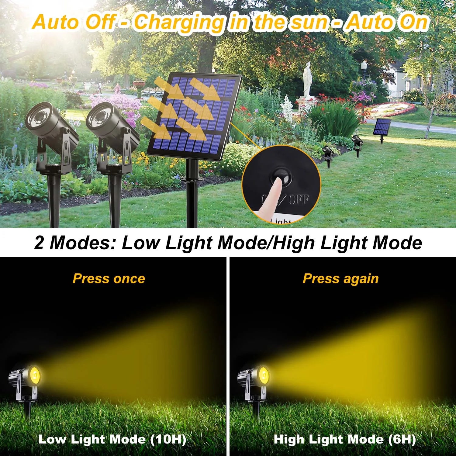 T-sunrise lumière extérieure LED solaire IP65 étanche décoration de jardin lumières RGB blanc chaud/froid paysage lampes d'éclairage de cour - vue 11 sur 15