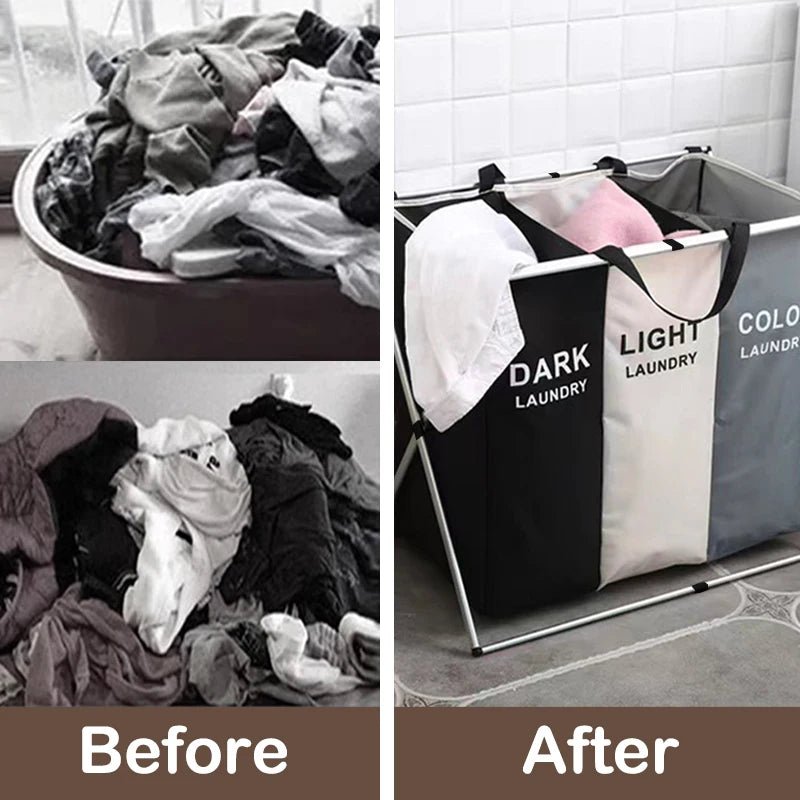 panier à linge pliable trois compartiments étanche pour rangement - vue 3 sur 7