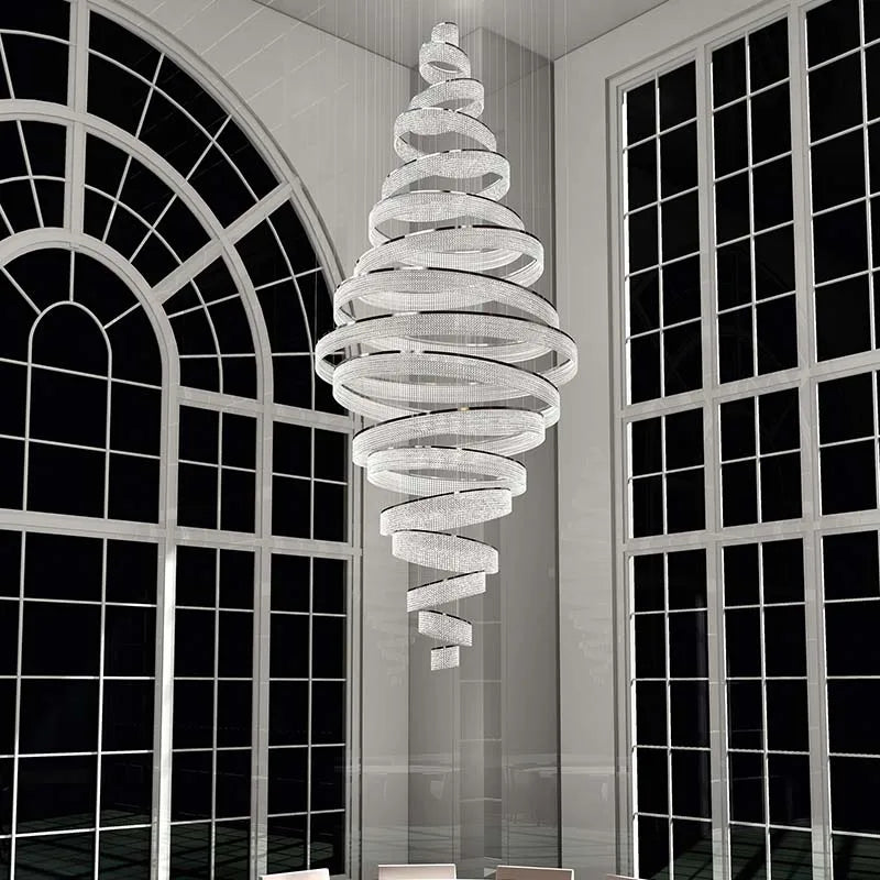 Escalier de luxe LED en Cristal lustre pour salon hall grand anneau moderne Cristal suspendu éclairage Chrome longue lampe d'intérieur - vue 6 sur 13