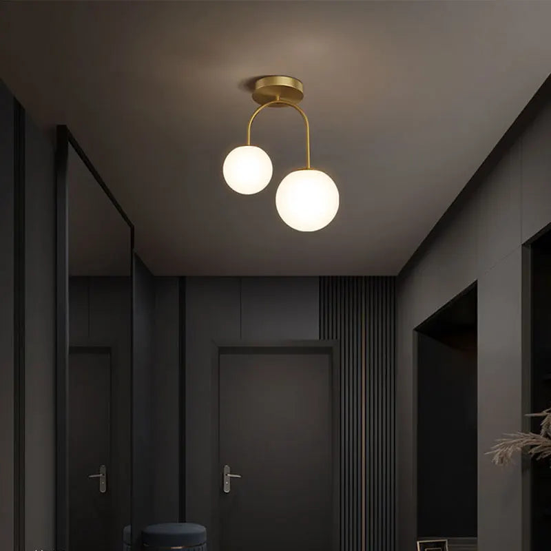 Boule de verre nordique LED plafonnier lampes pour allée couloir balcon couloir chambre horloge décoration de la maison éclairage intérieur - vue 3 sur 10