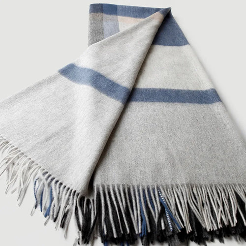 Plaid laine carreaux franges style jacquard salon - vue 7 sur 7
