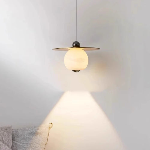 Lustre design de luxe en marbre naturel et laiton - vue 7 sur 16