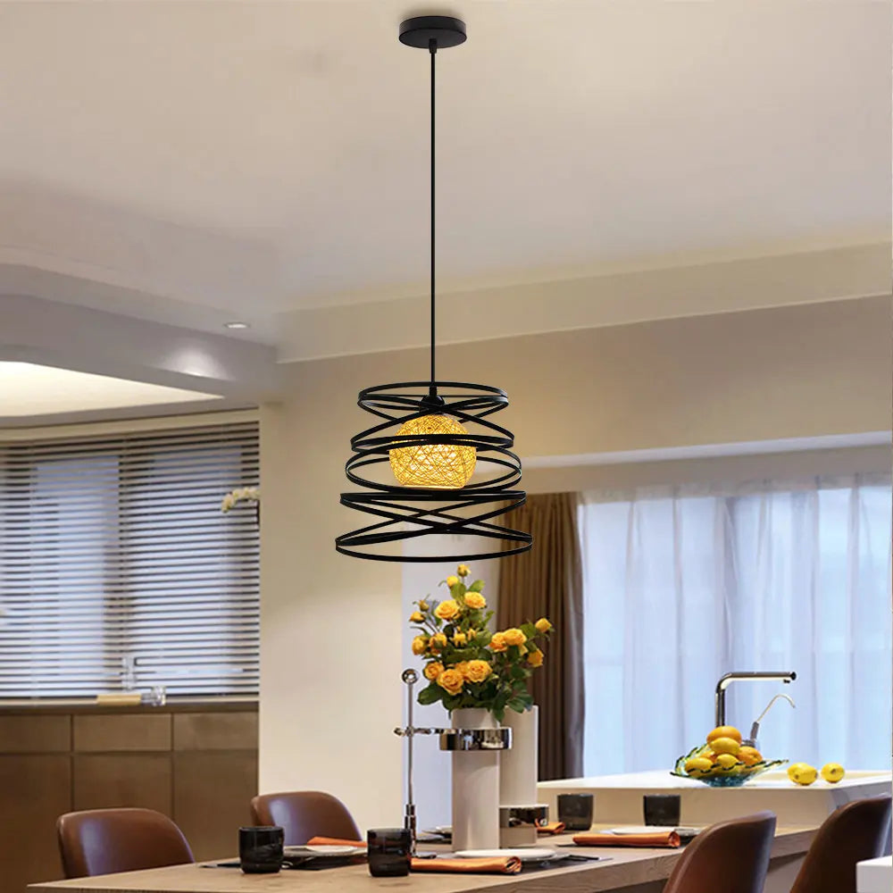 Suspension moderne Abat-jour Vintage Ruban LED Spirale Tourbillon Plafond Suspendu Lustre Salon Cuisine Luminaires - vue 5 sur 19