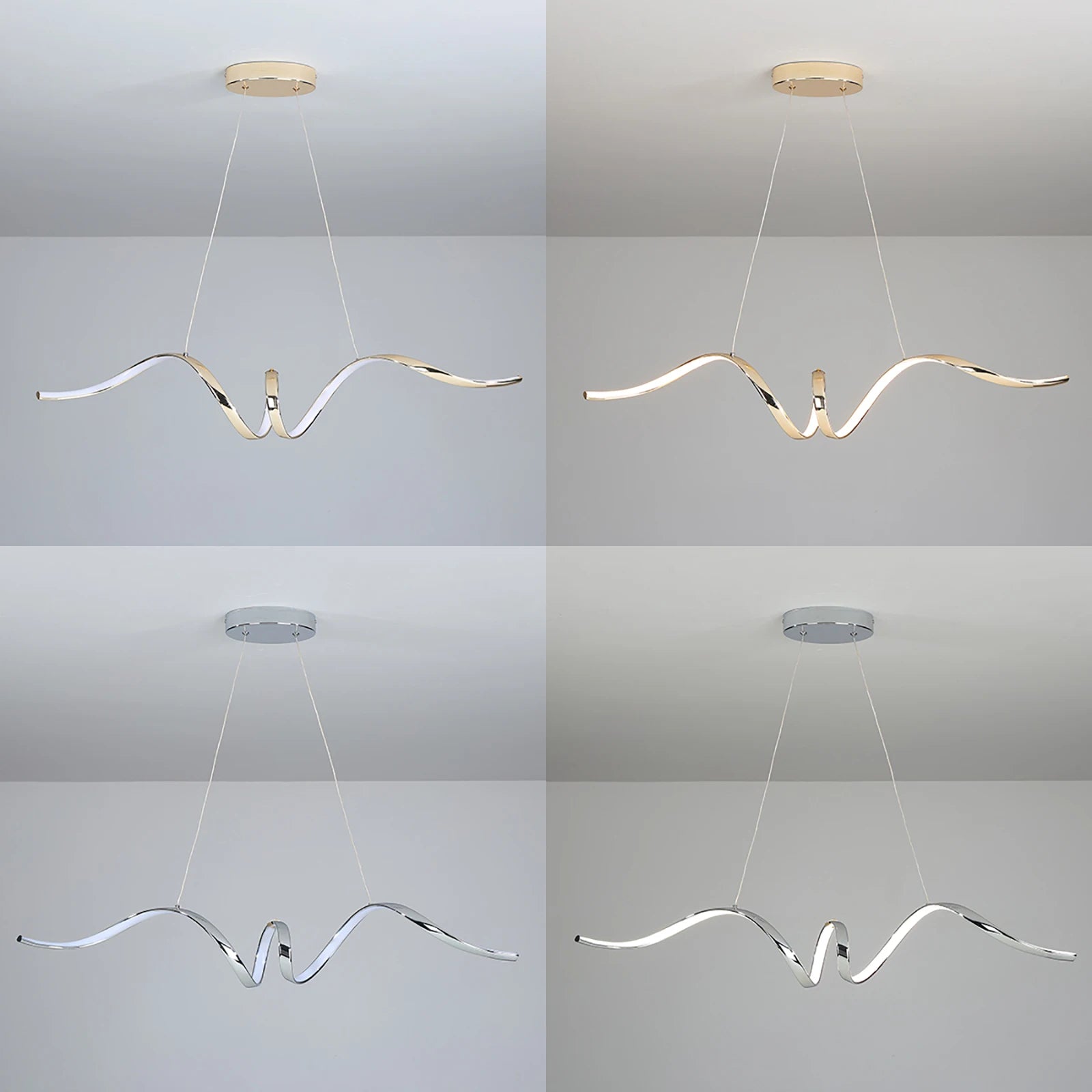 Suspension moderne LED lumière chromé design spirale - vue 7 sur 8