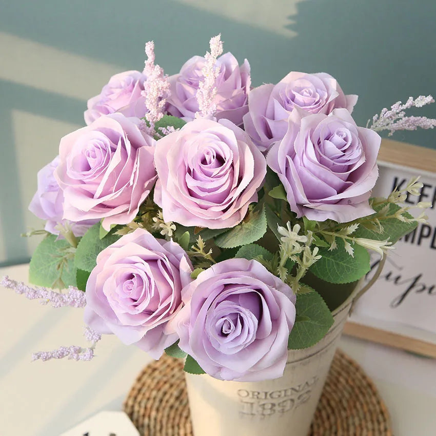 bouquet de roses artificielles en soie pour décoration et mariage - vue 12 sur 12