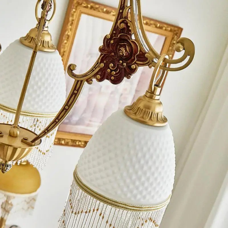 lustre rétro en cuivre avec pampilles vintage médiévales - vue 6 sur 8