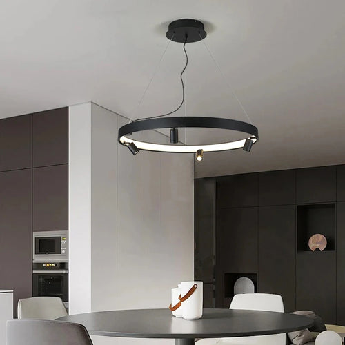 suspension LED en forme de cercle style nordique moderne - vue 4 sur 9