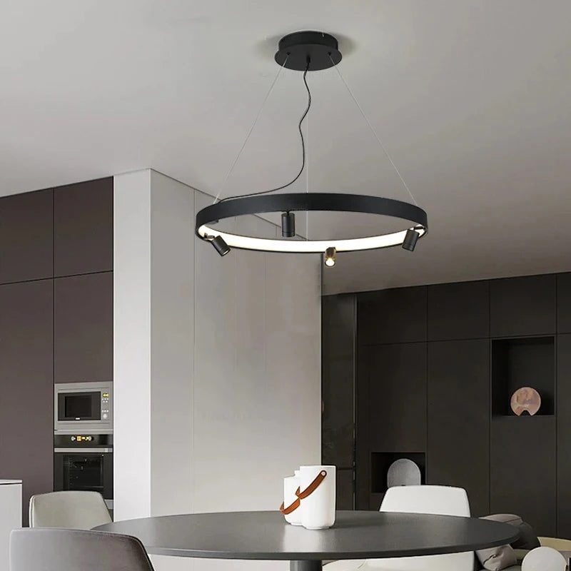 suspension LED en forme de cercle style nordique moderne - vue 3 sur 9