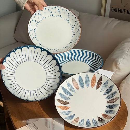 Ensemble 4 assiettes céramique minimalistes rayures 20 cm