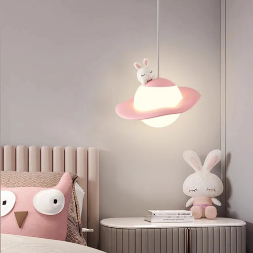 lustre mignon en forme de lapin ours et lune pour chambre d'enfant - vue 5 sur 8