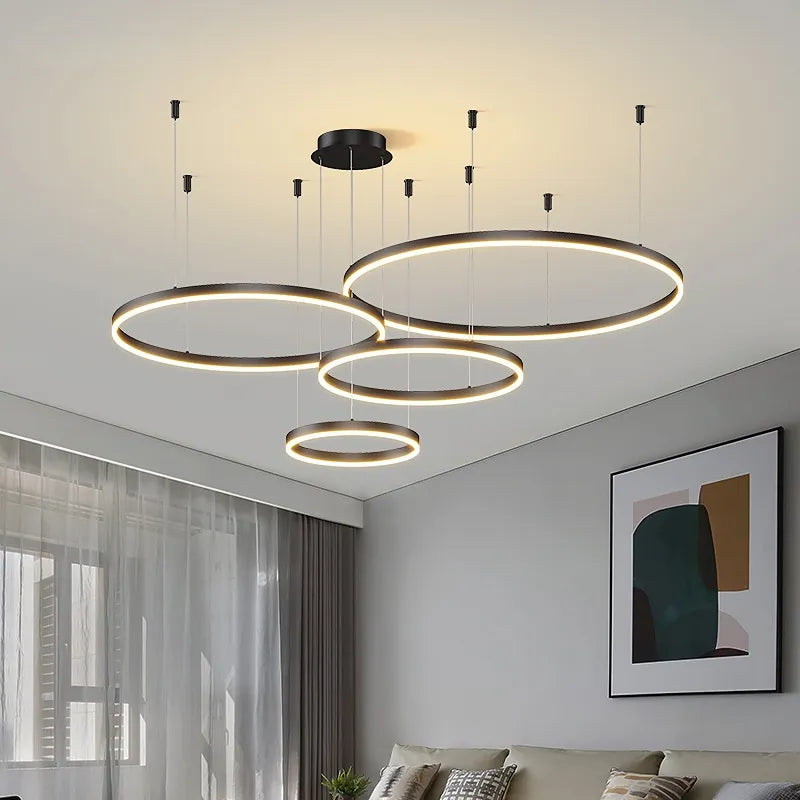 Plafonnier Led suspendu au design moderne avec anneaux brossés - vue 4 sur 3