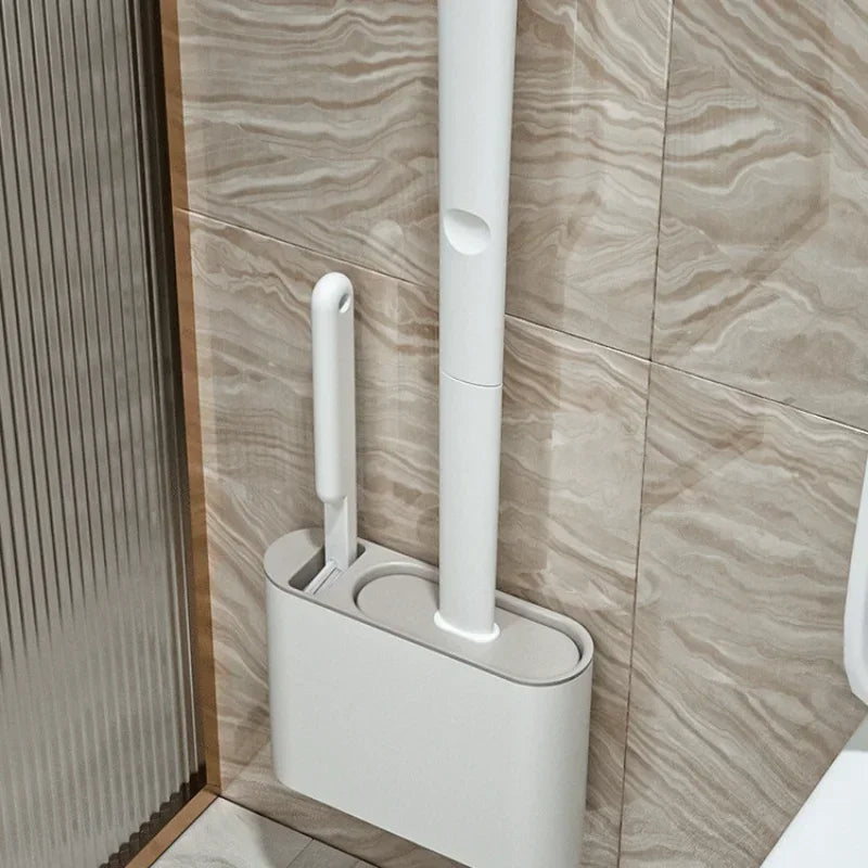 ensemble brosse de toilette silicone avec support mural pour salle de bain