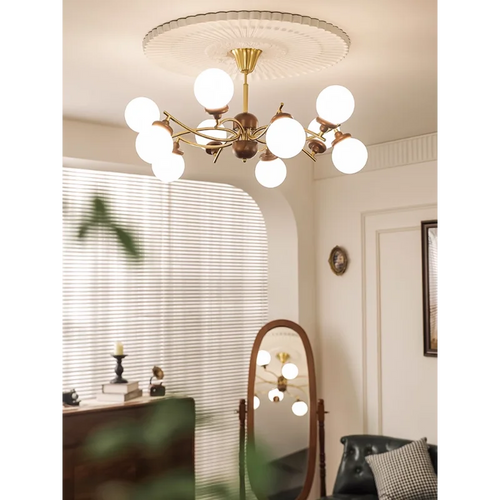 lustre en bois et verre style rétro américain pour cuisine et restaurant - vue 2 sur 9