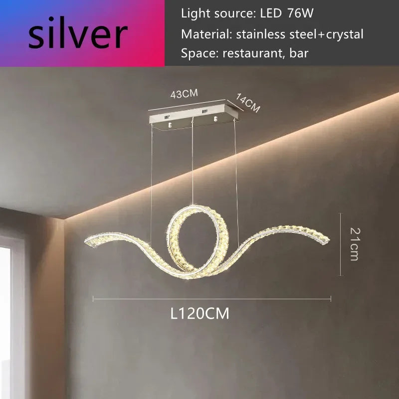 Luxury Restaurant LED Crystal Chandelier Modern High-end Design Gold/Silver Dimming Lamp Bar Kitchen Island Stair Pendant Lights - vue 10 sur 12