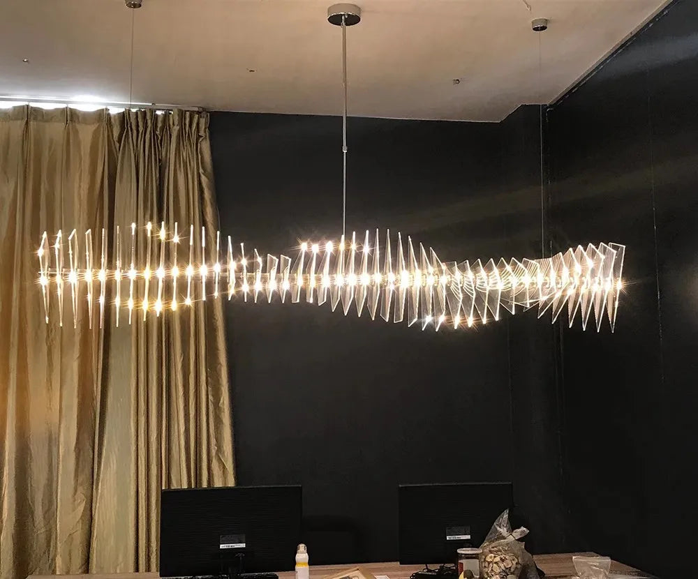 Postmodern Thousand Lamination Bar Pendant lamp, Long dining room lamp, light and Luxurious decoration, Adjustable acrylic lamp - vue 6 sur 9