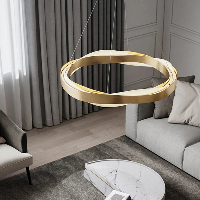 Lustres de cercle noir d'or de luxe décoration de la maison suspension pour salon Restaurant Hall lampes suspendues de plafond en acrylique - vue 4 sur 12