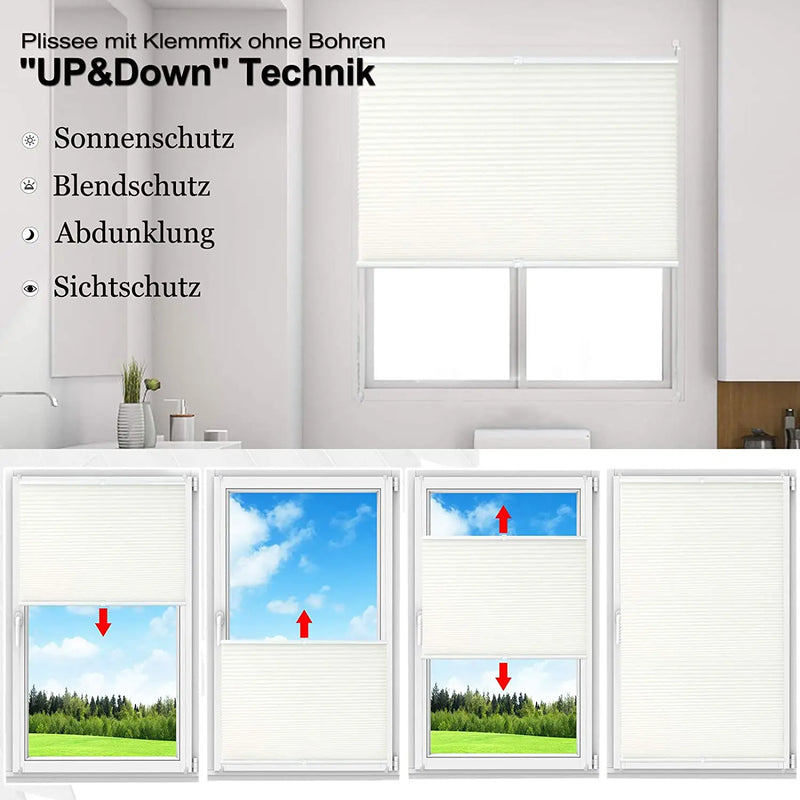 Store plissé occultant sans perçage pour fenêtre salon