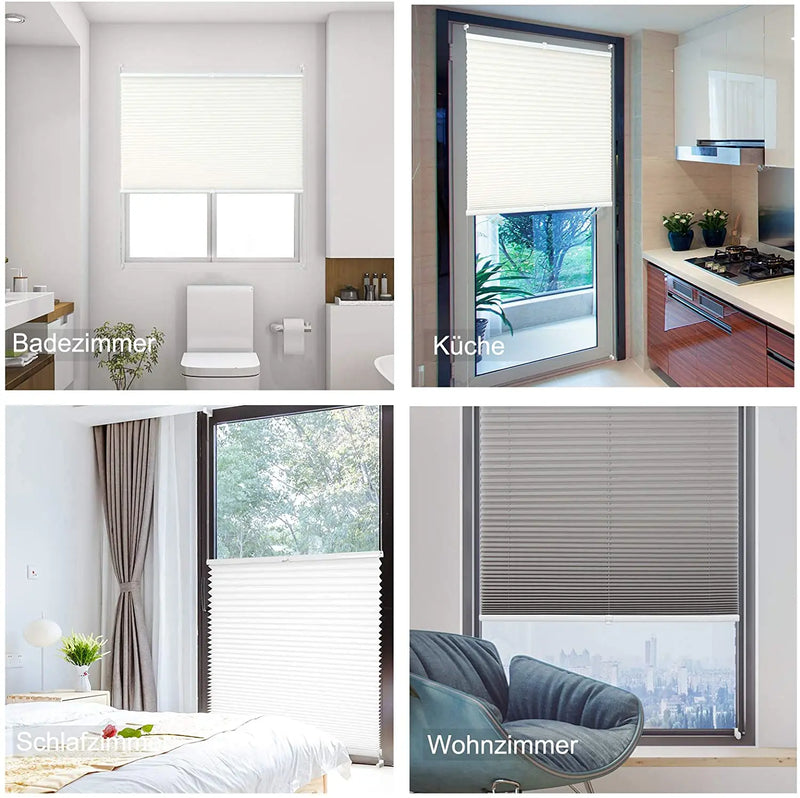 Store plissé occultant sans perçage pour fenêtre salon