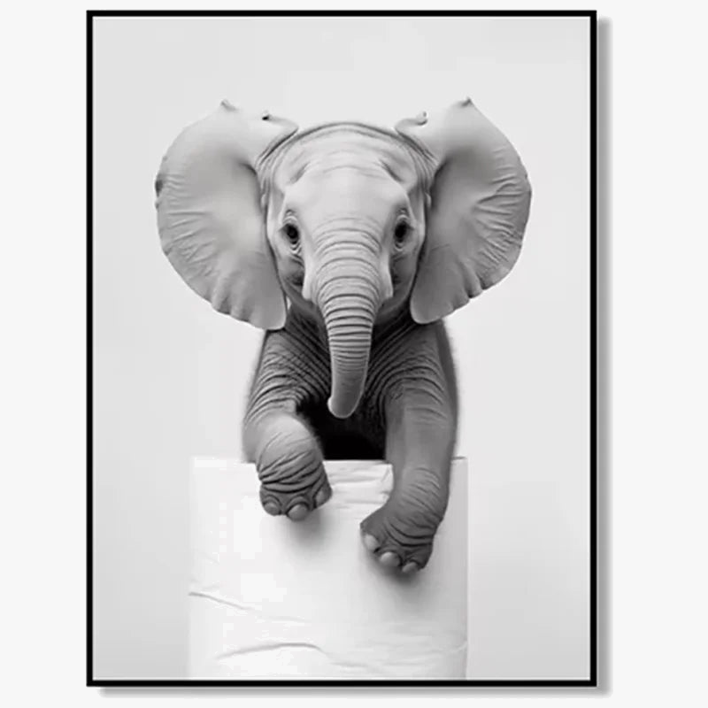 affiches d'art noir et blanc avec animaux mignons décoration murale