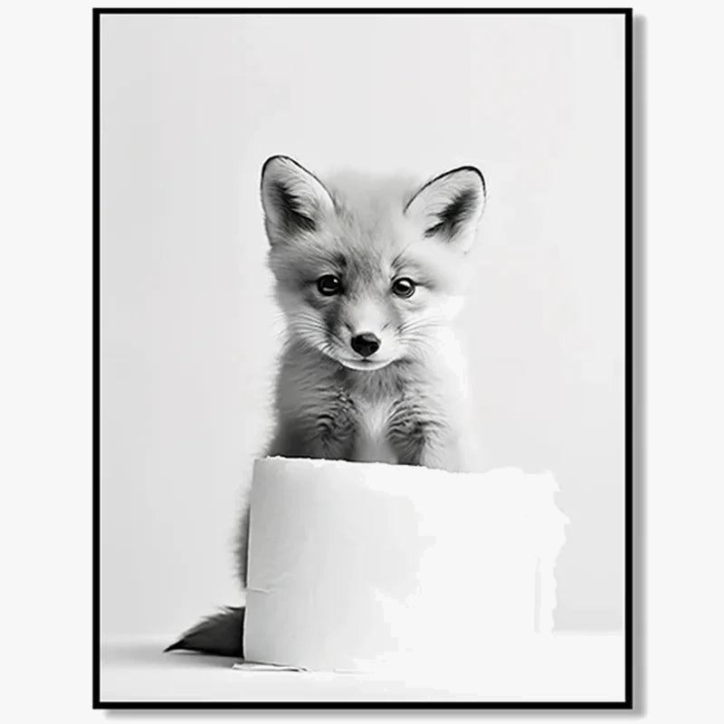 affiches d'art noir et blanc d'animaux mignons pour décoration murale