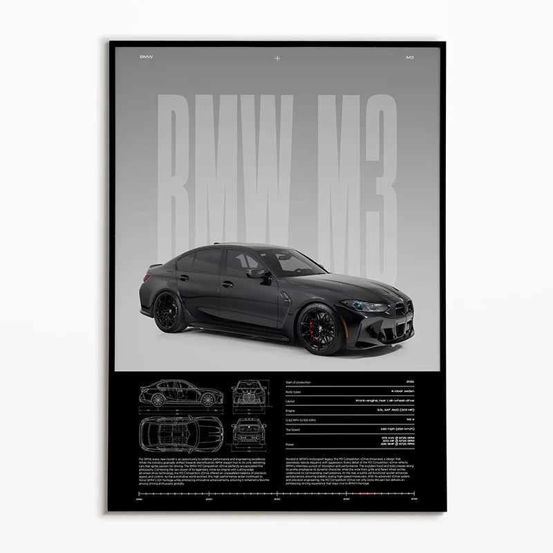 affiches de voitures classiques en noir et blanc pour décoration intérieure