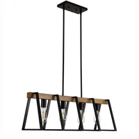Lustre style Américain Vintage Industriel 4 têtes Fer Art Imitation Bois Grain Restaurant Cuisine Café Bar Comptoir