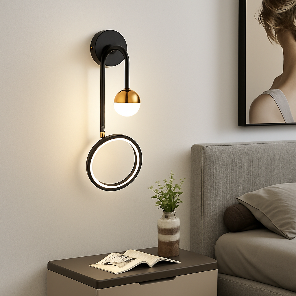 applique led ronde tête lit salon créatif nordique murale - vue 4 sur 12