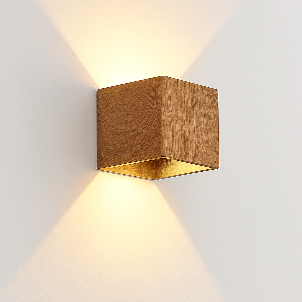 applique murale cube led bois et métal - vue 2 sur 10