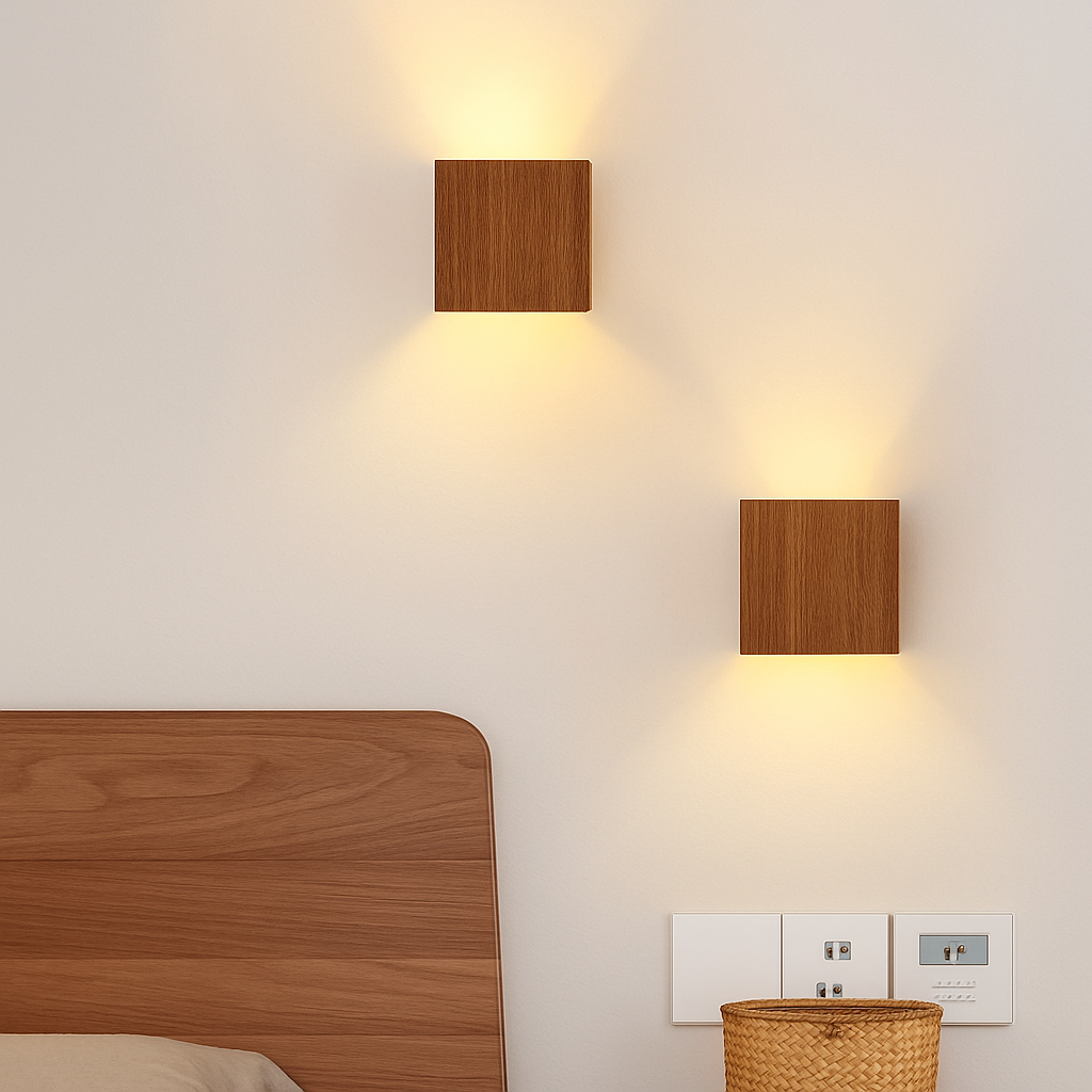 applique murale cube led bois et métal - vue 4 sur 10