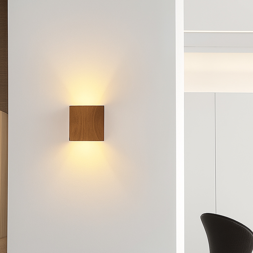 applique murale cube led bois et métal - vue 5 sur 10