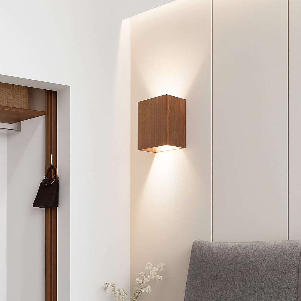 applique murale cube led bois et métal - vue 6 sur 10