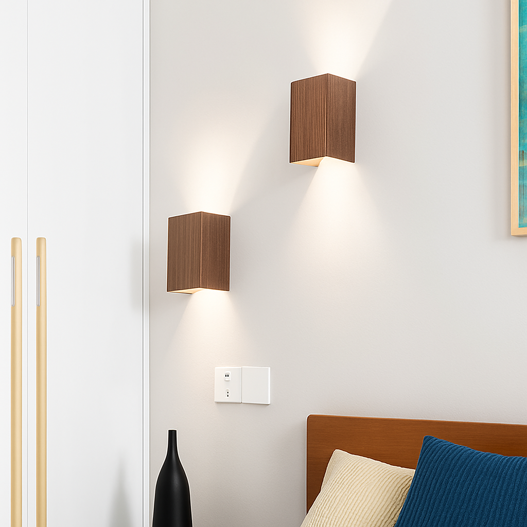 applique murale cube led bois et métal - vue 7 sur 10