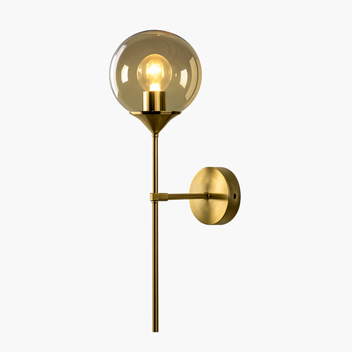 Applique murale design à LED avec bras doré et boule en verre