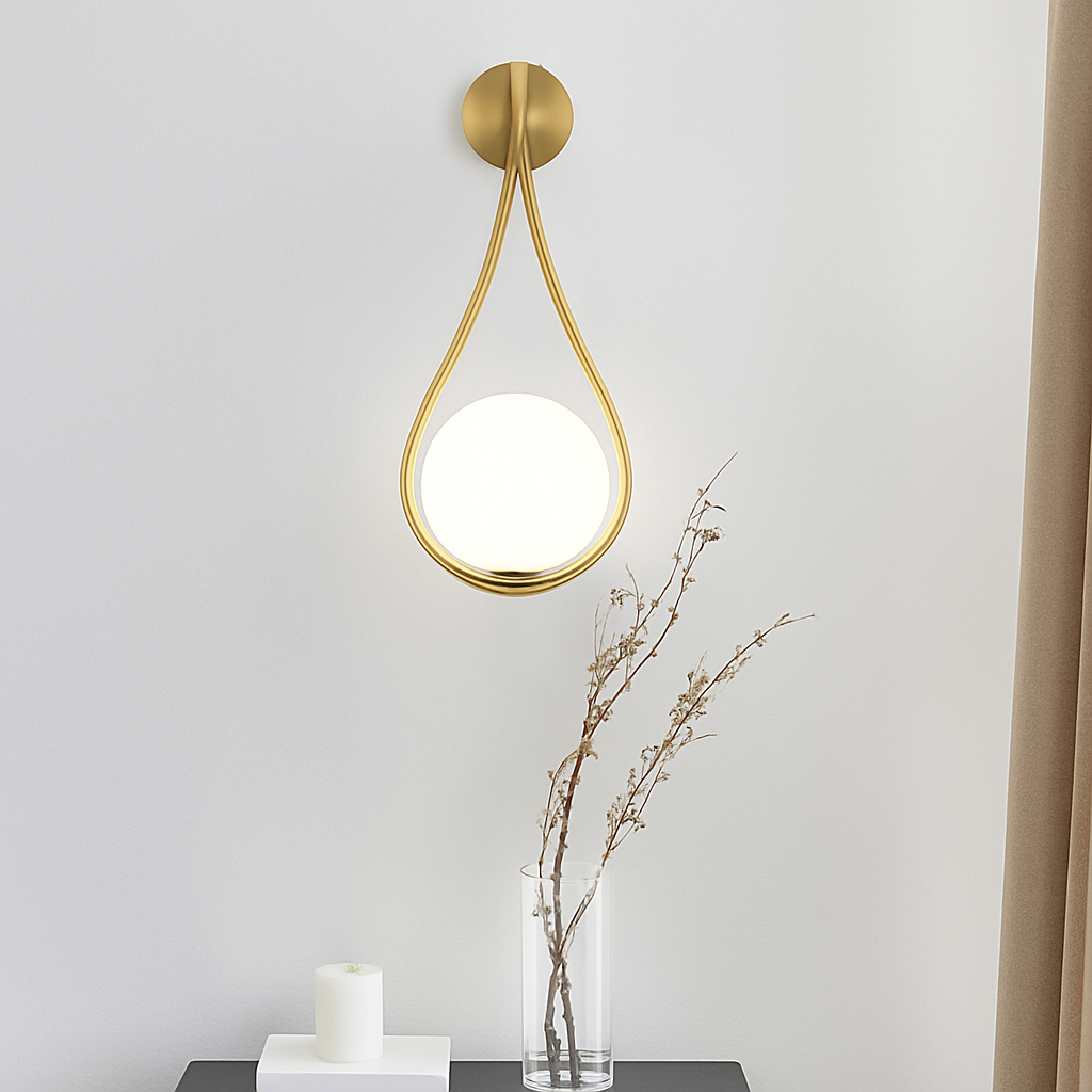 Applique murale design à LED dorée avec boule en verre blanc Shadow - vue 5 sur 8