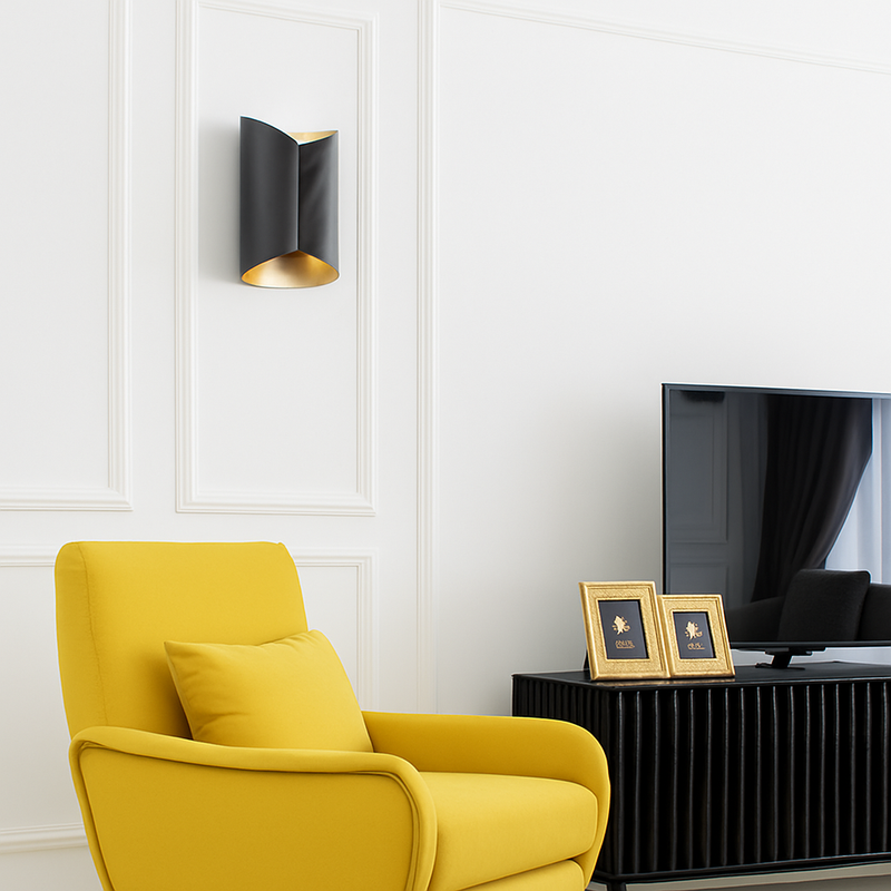 Applique murale enroulée noire et dorée Art